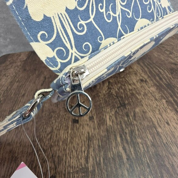 Bungalow 360 Wristlet Clutch Bag Blue Natural Cream Jellyfish Cotton Canvas New - Picture 9 of 13